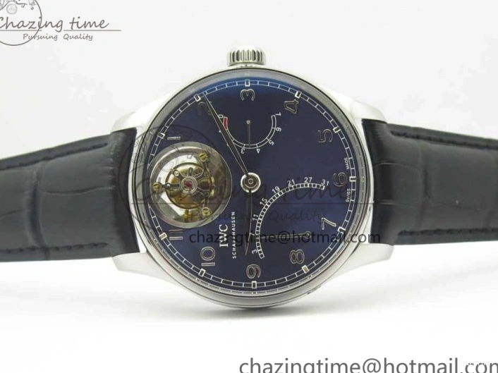 MIROTIME 0227 Sporty Portuguese Tourbillon IW504602 SS ZF Best Edition Blue Dial on Black Leather Strap 7175